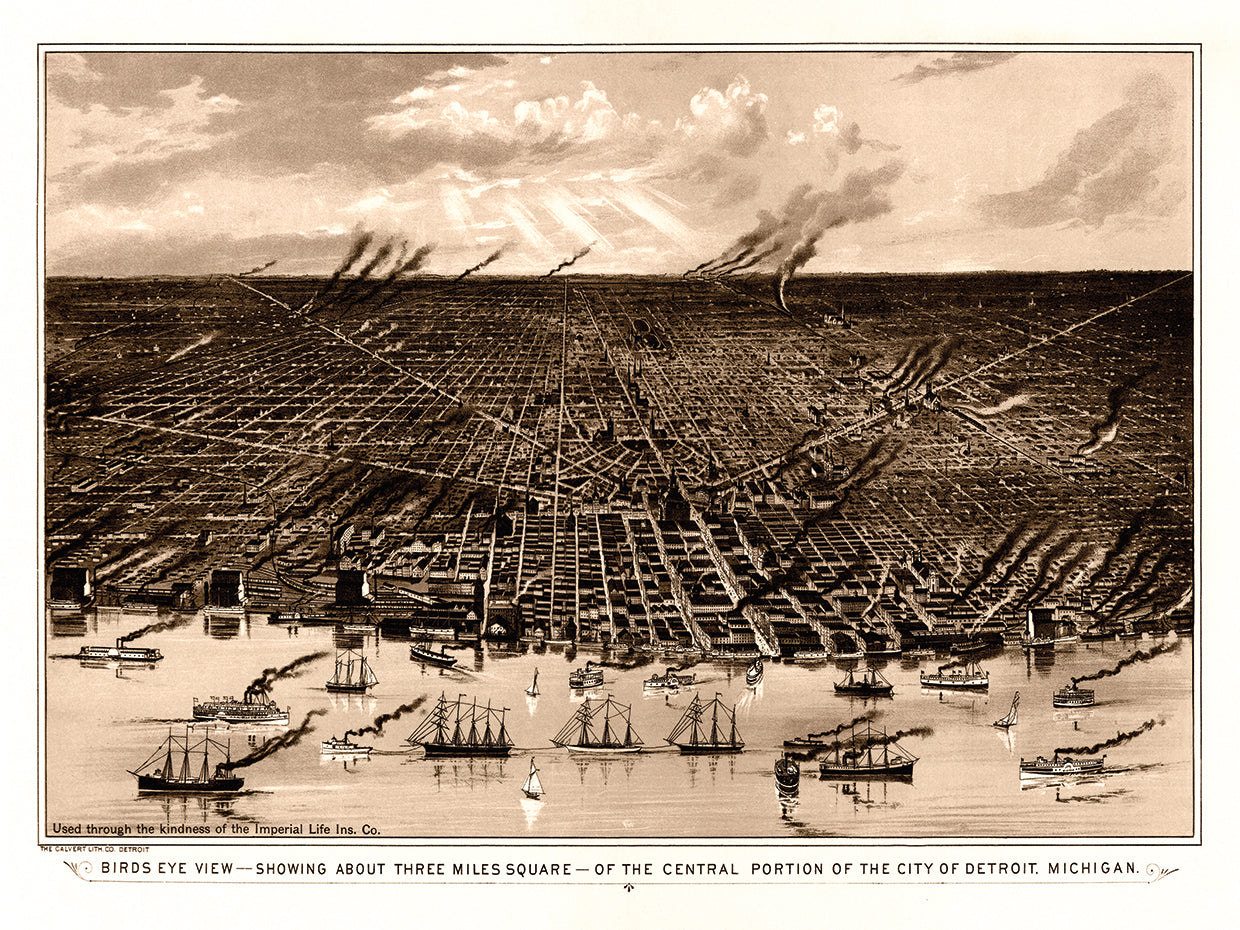 Birds Eye View Of Detroit Michigan 1889