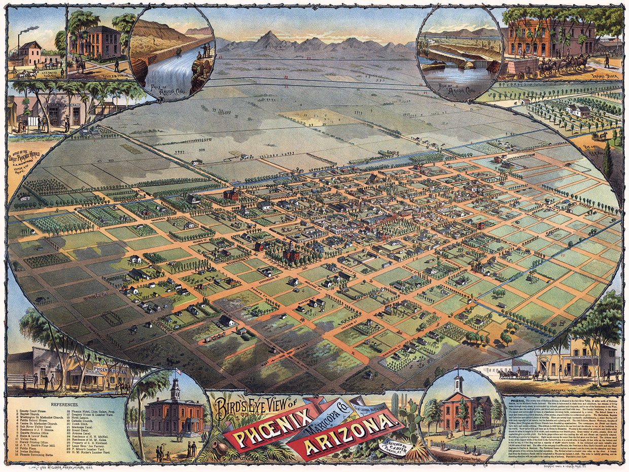 Illustrated Map Of Phoenix With Legend 1885