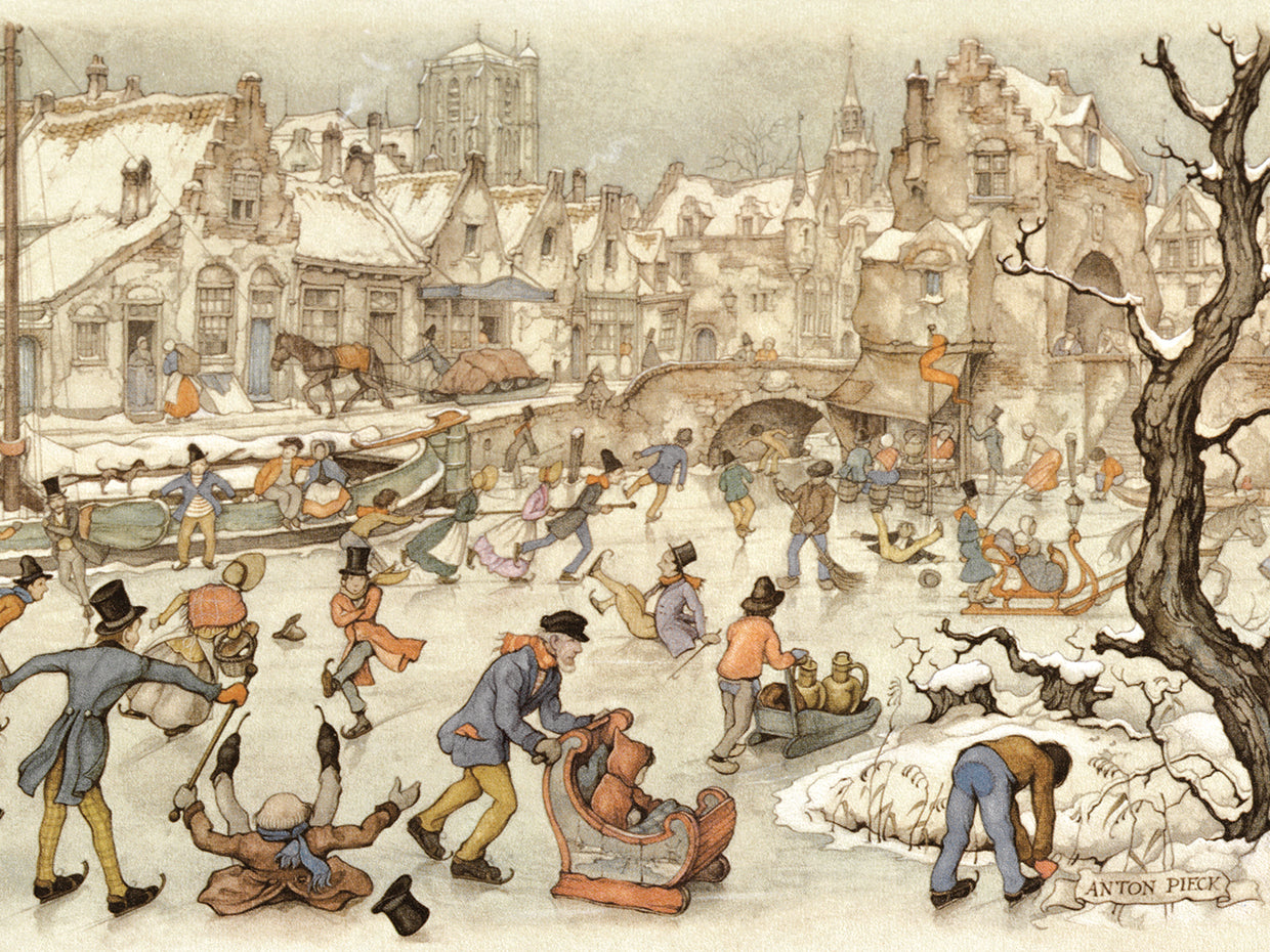Anton Pieck's Ice Skating Illsutration Canvas Art Prints | Fine