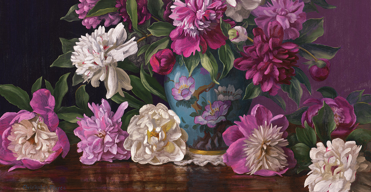 Peonies In A Blue Vase