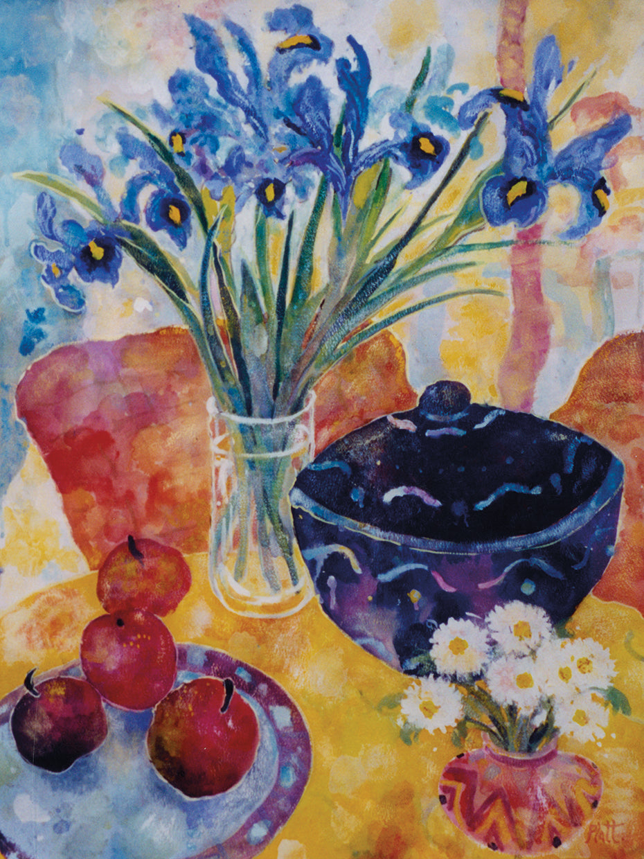 Irises & Dish Of Apples