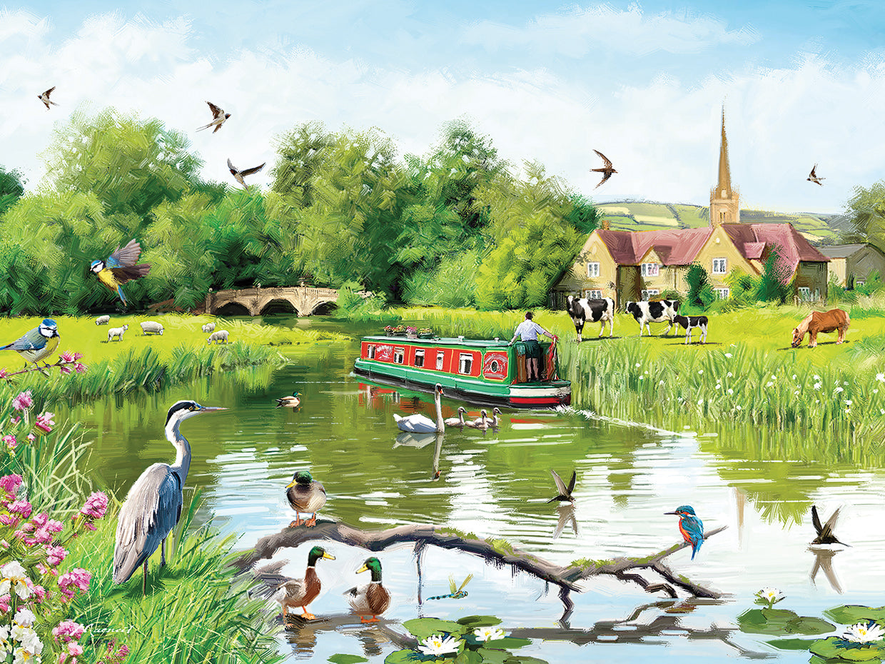 1653 Riverside (With Boat) handcrafted art work on canvas or framed canvas prints by The Macneil Studio