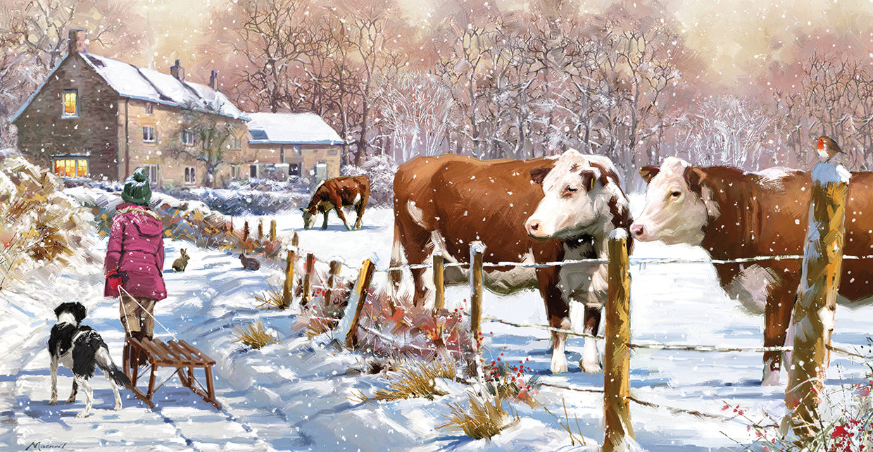 Christmas Cattle handcrafted art work on canvas or framed canvas prints by The Macneil Studio