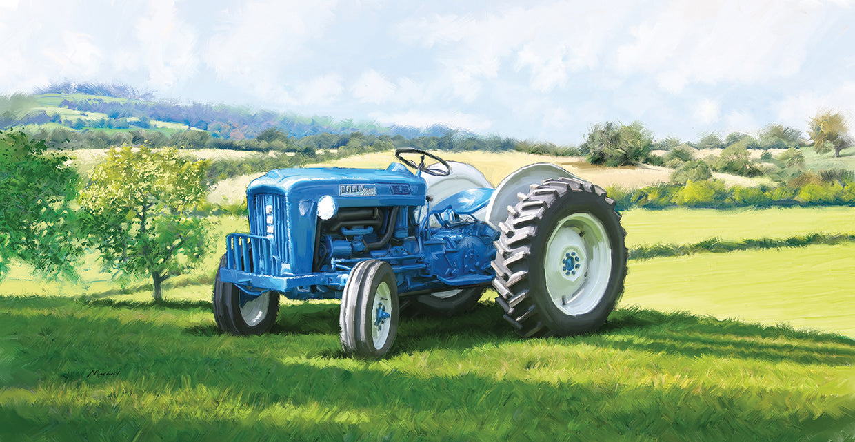Blue Tractor handcrafted art work on canvas or framed canvas prints by The Macneil Studio