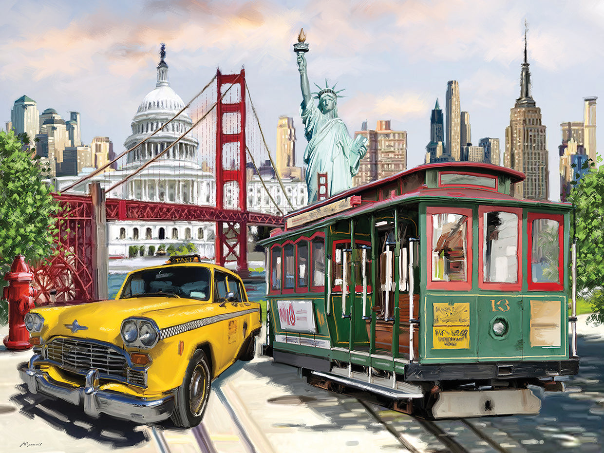 USA Collage handcrafted art work on canvas or framed canvas prints by The Macneil Studio