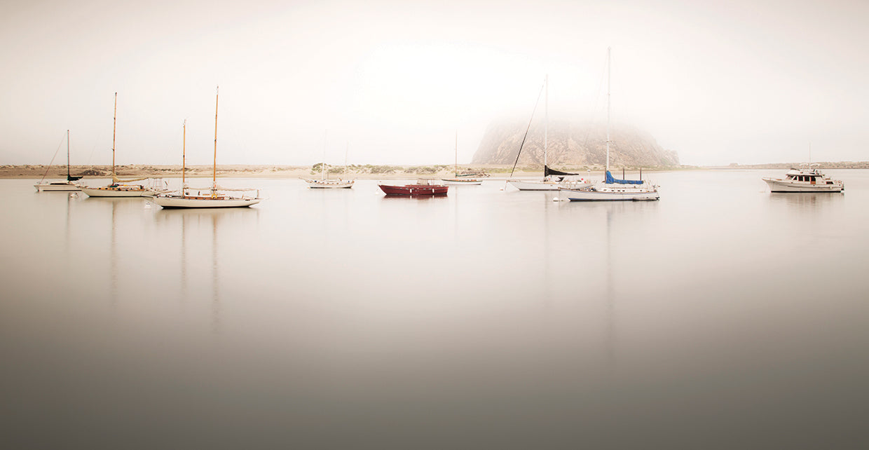 Nine Boats & Rock handcrafted art work on canvas or framed canvas prints by Moises Levy