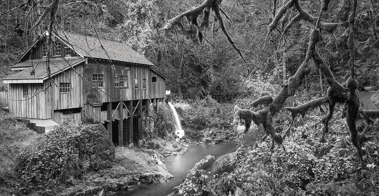 Cedar Creek Grist Mill B&W handcrafted art work on canvas or framed canvas prints by Moises Levy