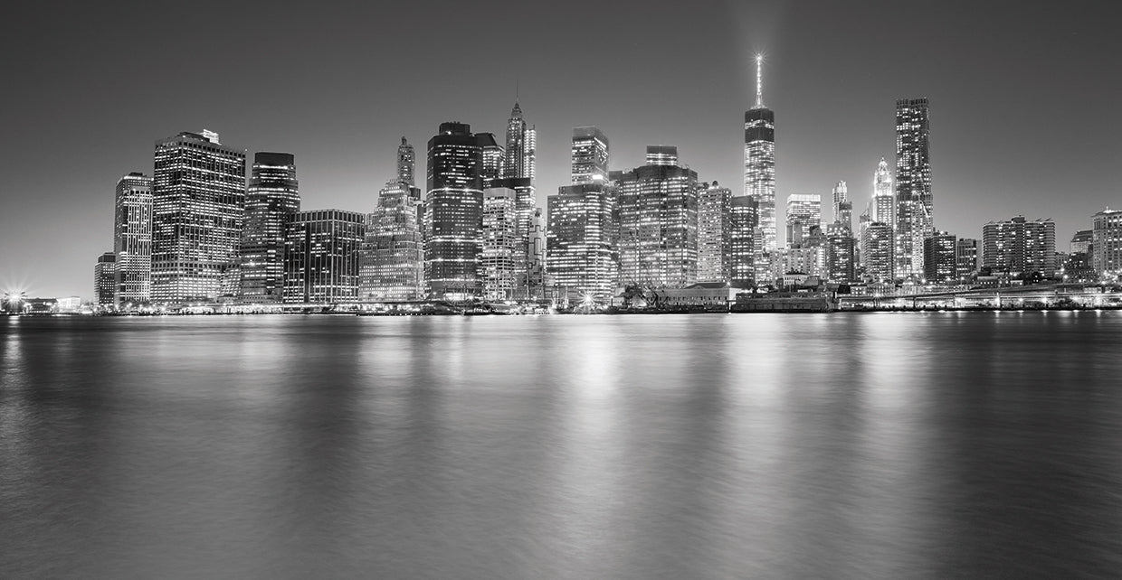Manhattan Skyline Night handcrafted art work on canvas or framed canvas prints by Moises Levy