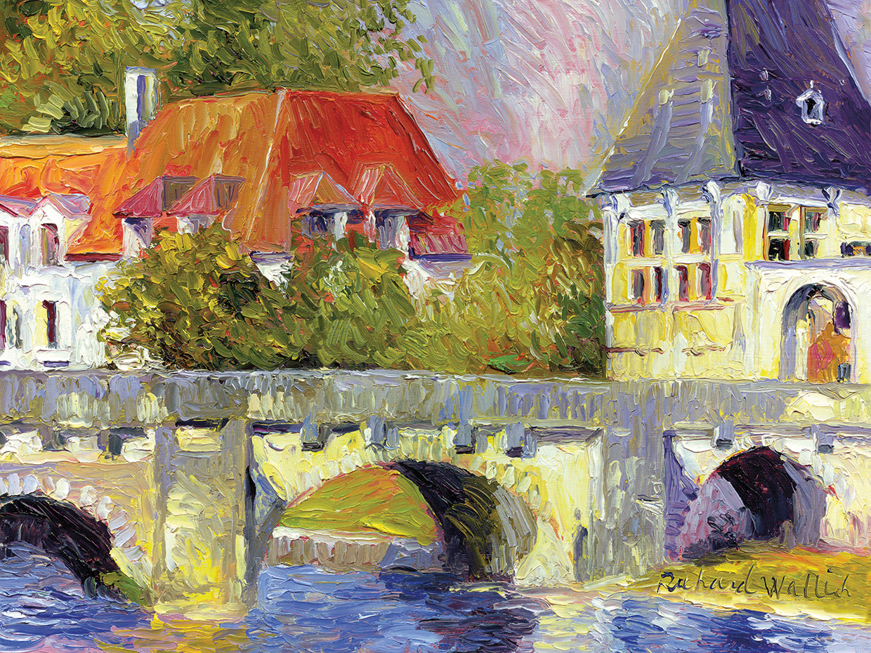 Brantome Bridge handcrafted art work on canvas or framed canvas prints by Richard Wallich