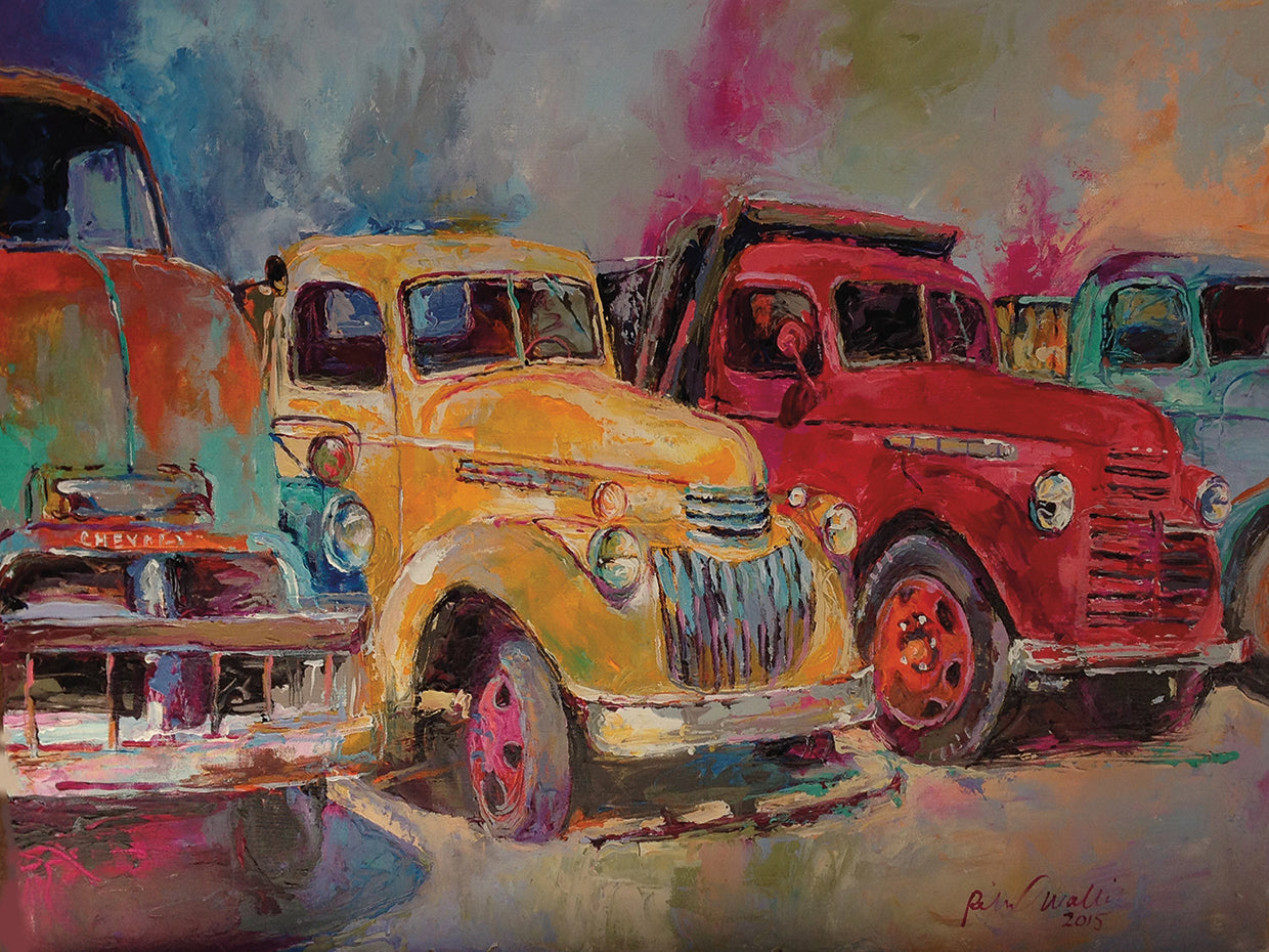 Trucks In Montrose handcrafted art work on canvas or framed canvas prints by Richard Wallich