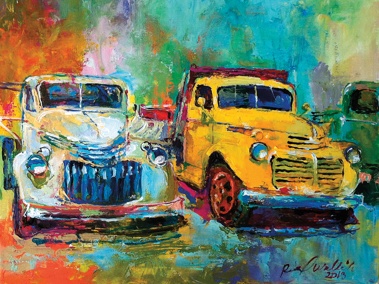 Yellow Truck handcrafted art work on canvas or framed canvas prints by Richard Wallich