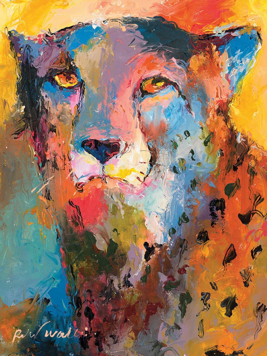Cheetah handcrafted art work on canvas or framed canvas prints by Richard Wallich