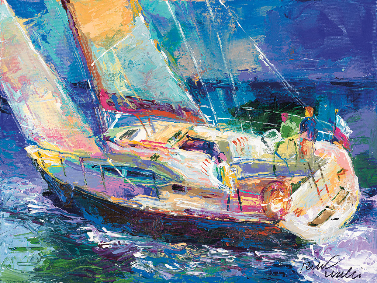 Sailboat handcrafted art work on canvas or framed canvas prints by Richard Wallich