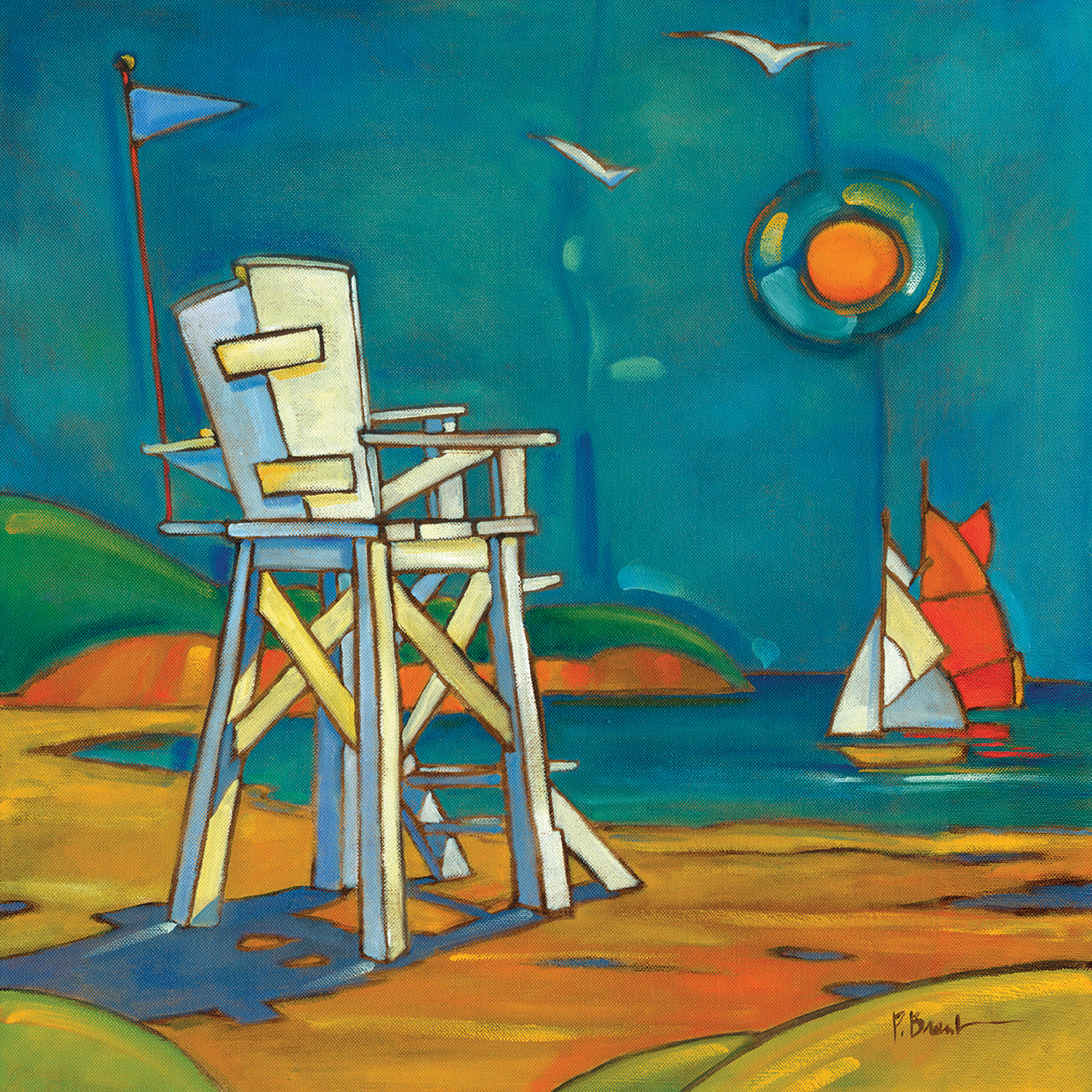 Portofino Lifeguard Chair by Paul Brent - larger sizes handcrafted wall art work on large canvas & framed canvas prints