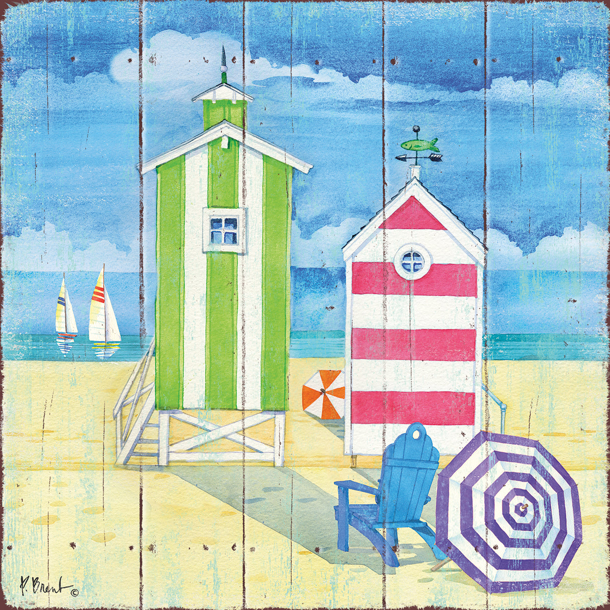 Beach Huts Square II by Paul Brent - top quality wall art work on large canvas & framed canvas prints