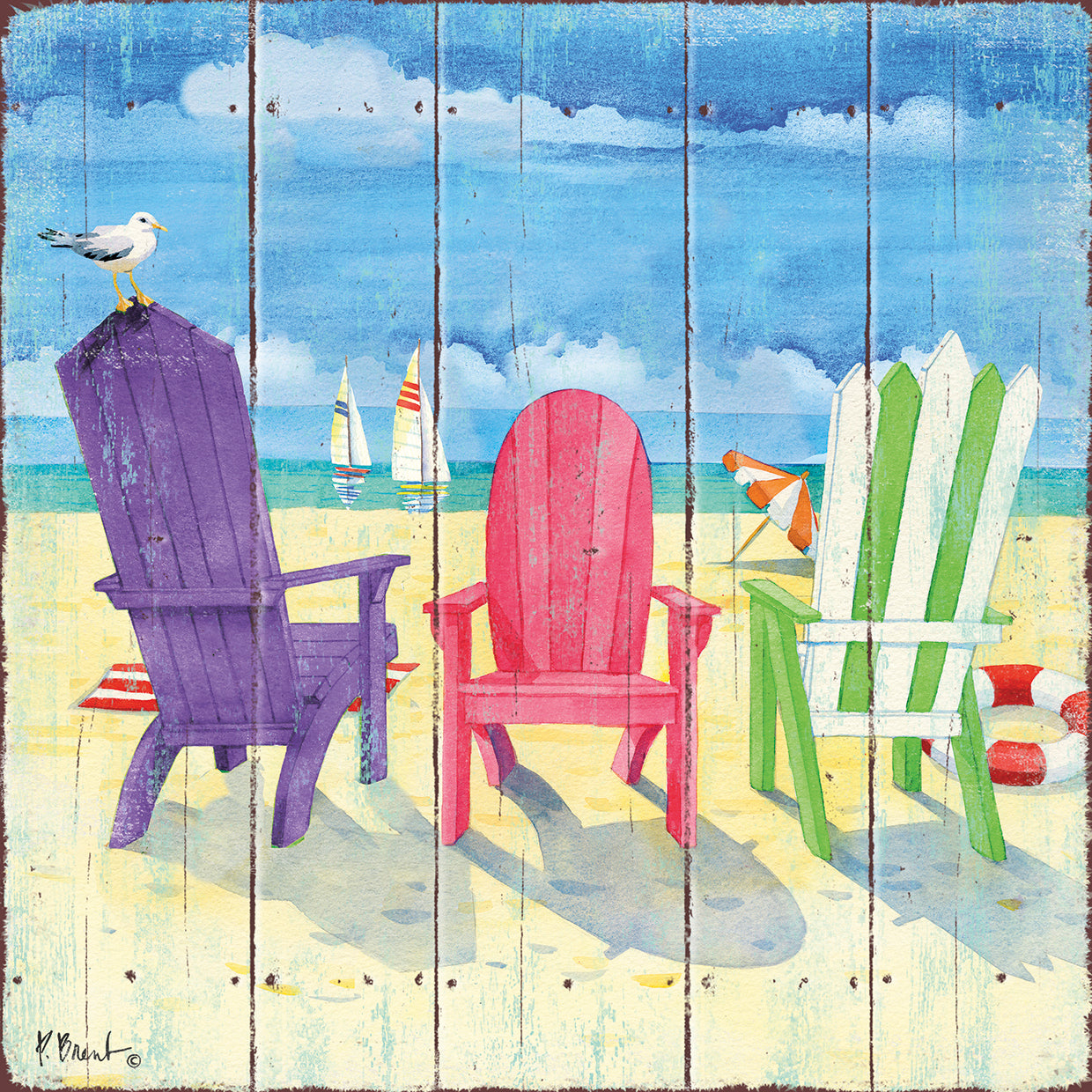 Beach Chairs Square I by Paul Brent - best quality handcrafted wall art work on large canvas & framed canvas prints