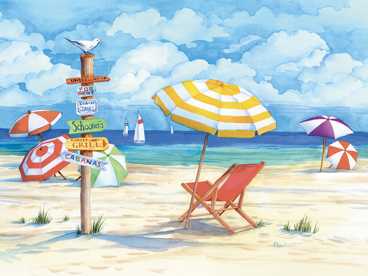 Beach Signs - Umbrellas by Paul Brent - best quality handcrafted wall art work on large canvas & framed canvas prints