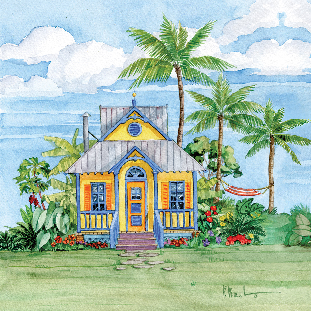 Tropical Cottage II by Paul Brent - larger sizes handcrafted wall art work on large canvas & framed canvas prints