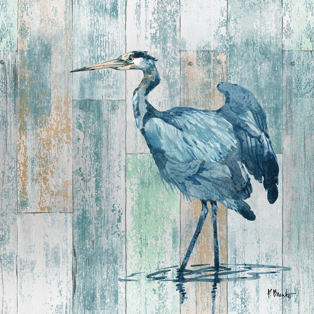 Arianna Blue Heron - Wood by Paul Brent - museum quality wall art work on large canvas & framed canvas prints