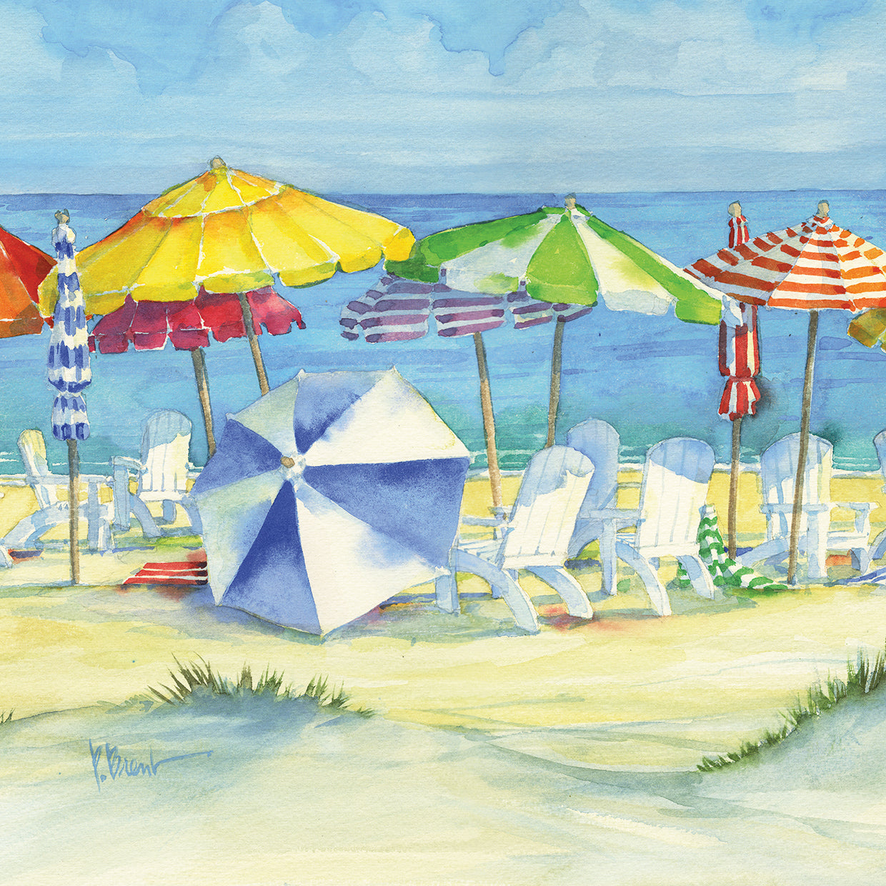 Watercolor Beach - Square I by Paul Brent - handcrafted wall art work on large canvas & framed canvas prints, made to order