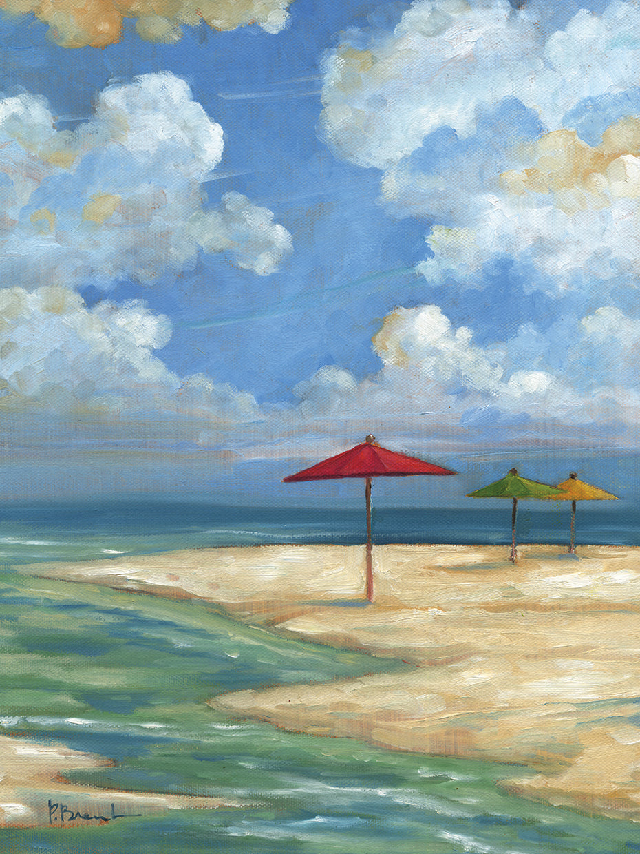 Umbrella Beachscape by Paul Brent - larger sizes handcrafted wall art work on large canvas & framed canvas prints