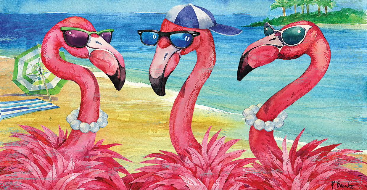 Flamingo Friends and Guy by Paul Brent - highest quality handcrafted wall art work on large canvas & framed canvas prints
