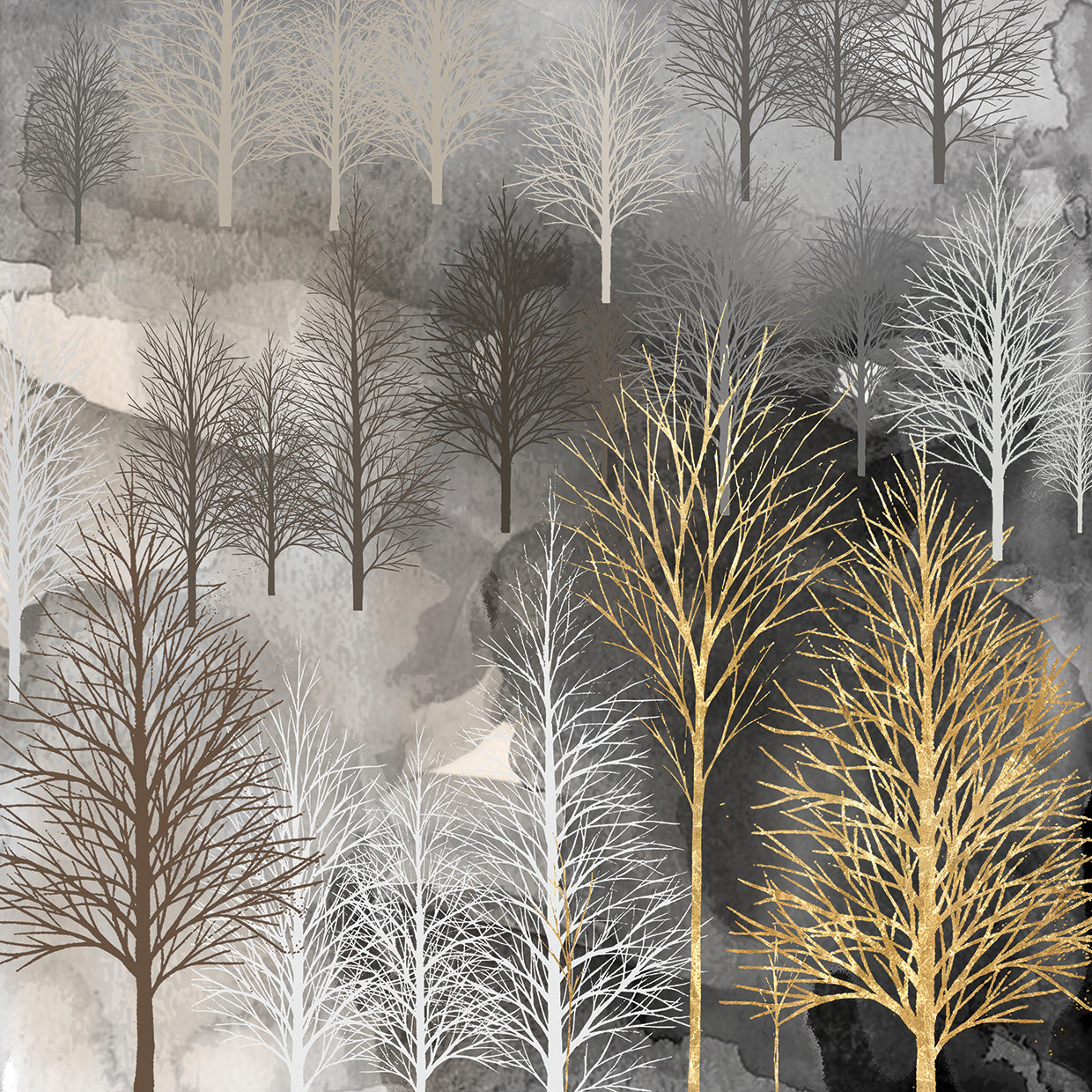 Winter Tree Foils by Heather Hayes is a polished forest landscape painting printed on canvas or framed canvas