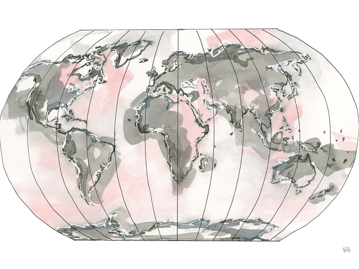 Mapa del mundo Blush #2 Arte de la lona