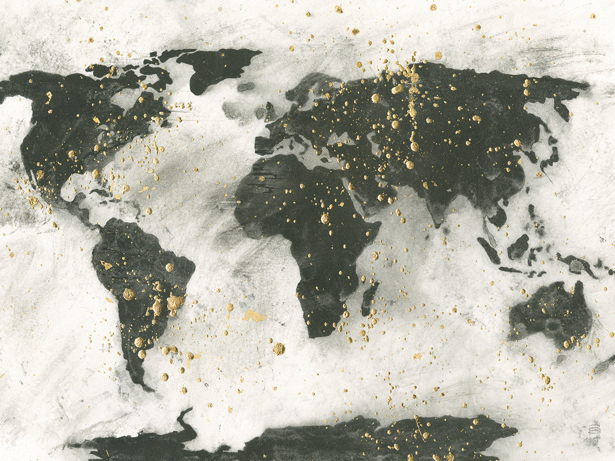 Arte de lienzo con motas doradas del mapa mundial