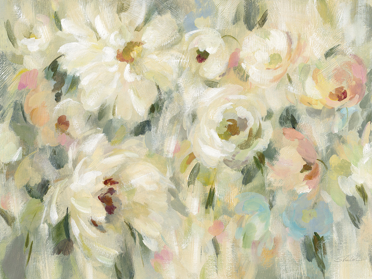 Expressive Pale Floral by Silvia Vassileva - highest quality handcrafted wall art work on large canvas & framed canvas prints