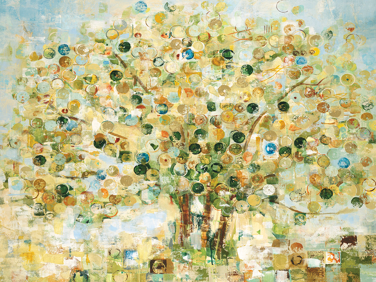 Embrace by Jill Martin is a colorful and painterly tree painting printed on canvas or framed canvas