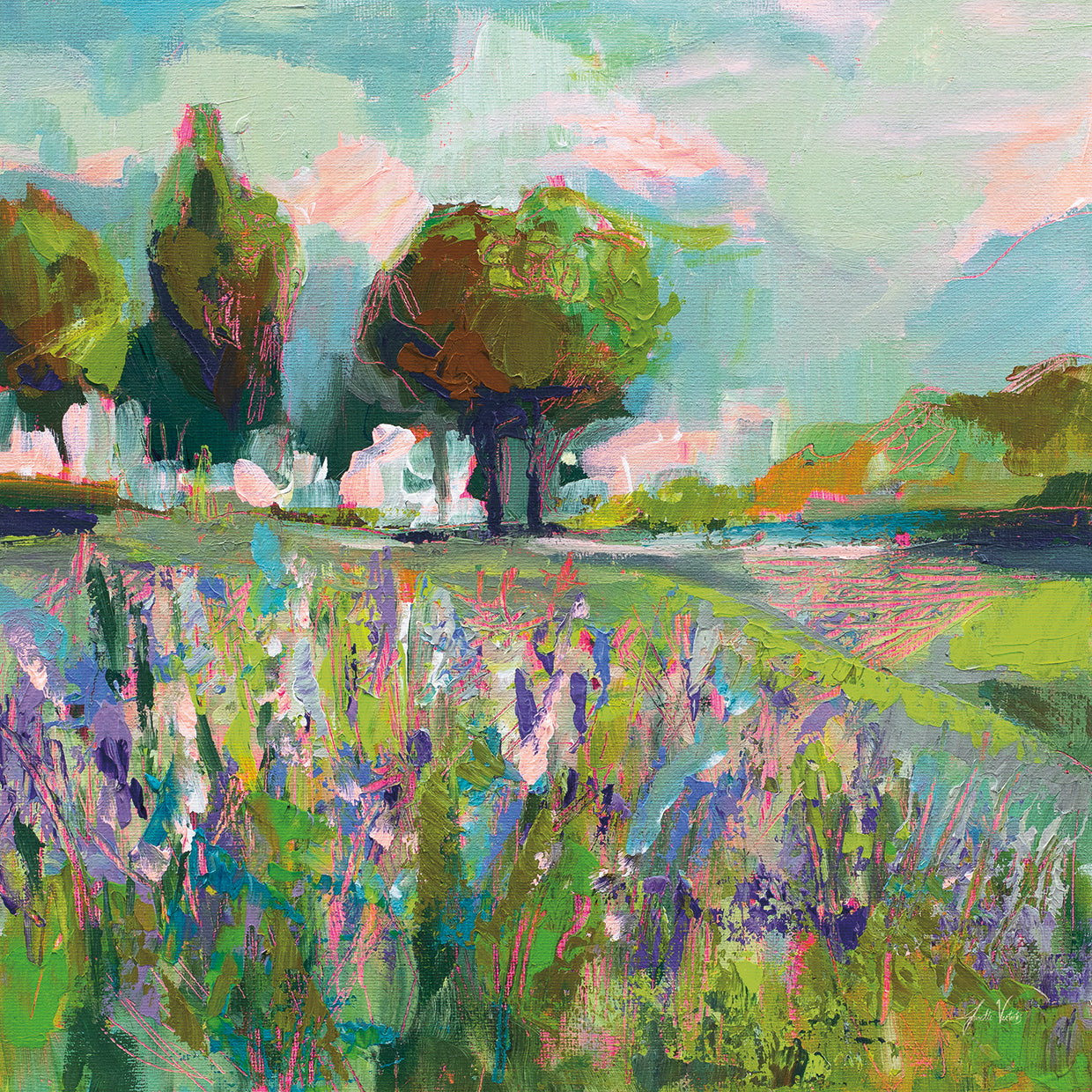 Field of Flowers by Jeanette Vertentes - top quality wall art work on large canvas & framed canvas prints