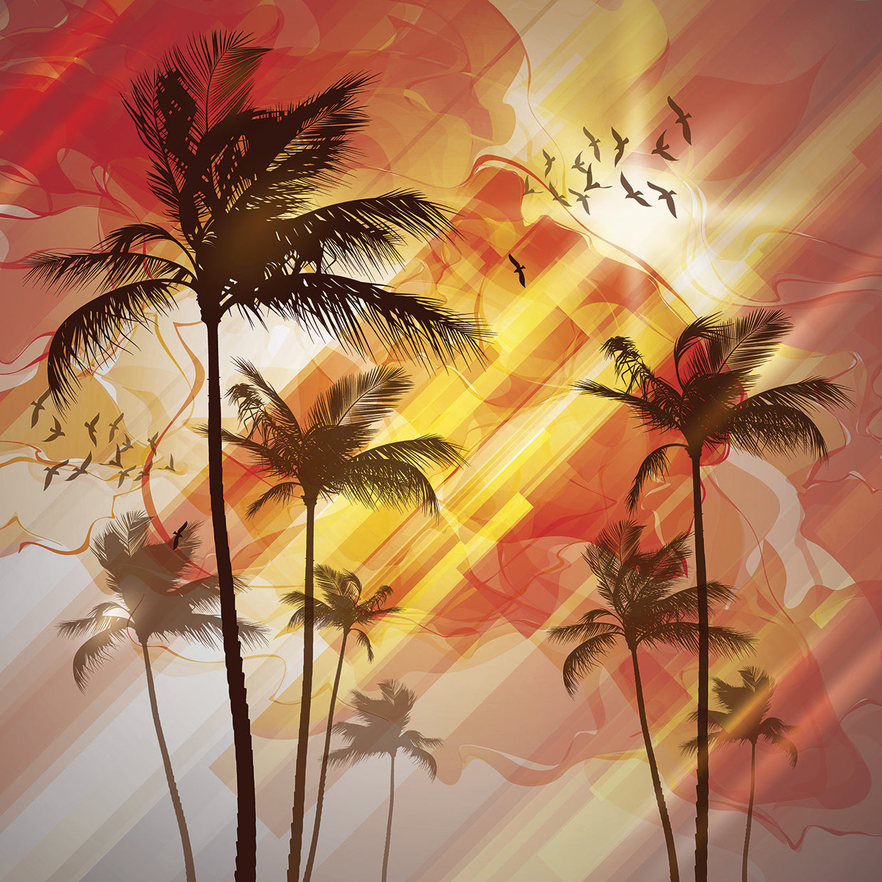 Arte de la lona de las palmeras de los rayos rosados
