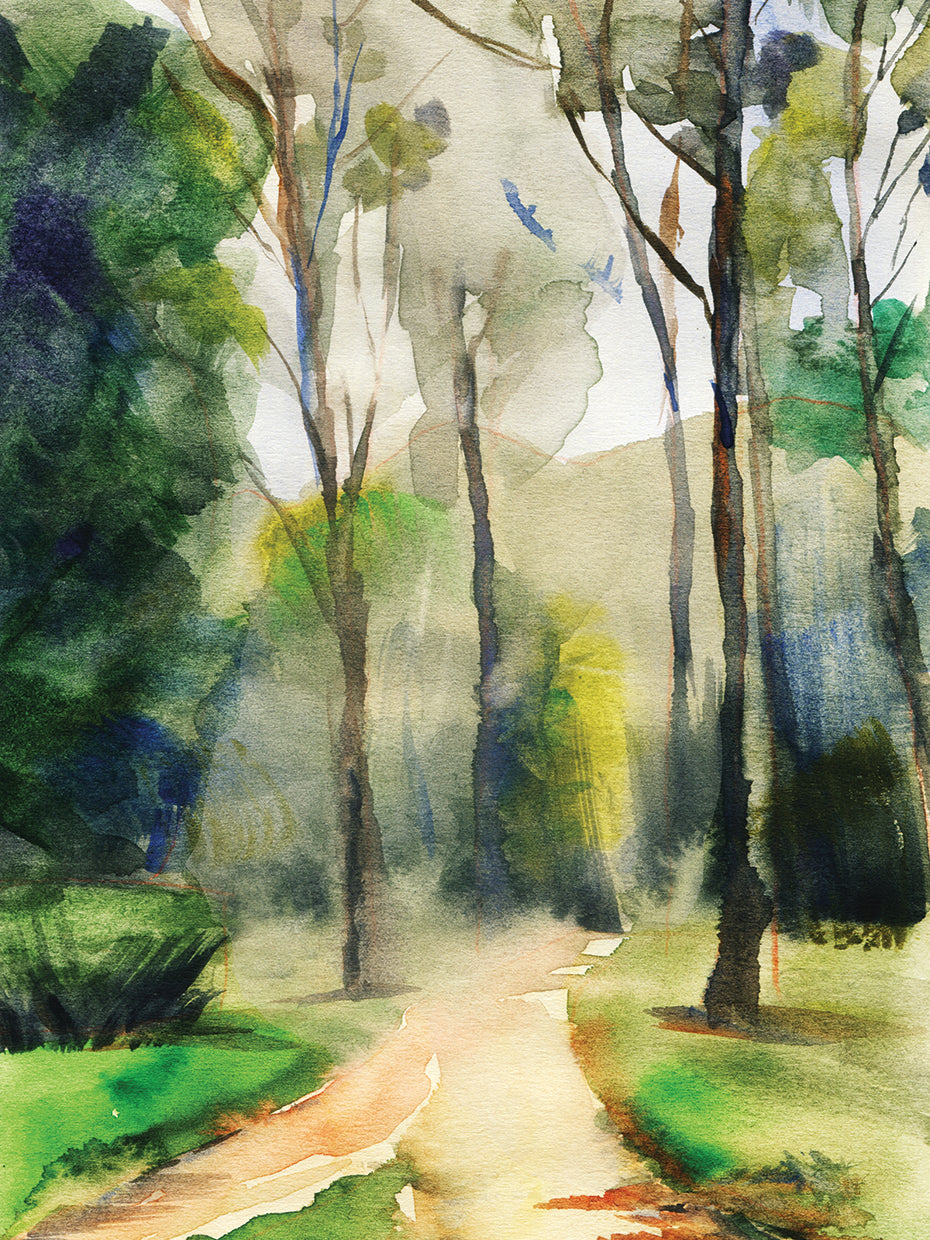 Arte de la lona del camino de los árboles imponentes