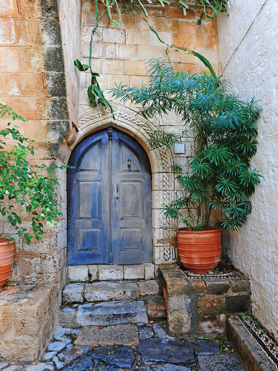 Arte en lienzo de patio griego azul lapislázuli