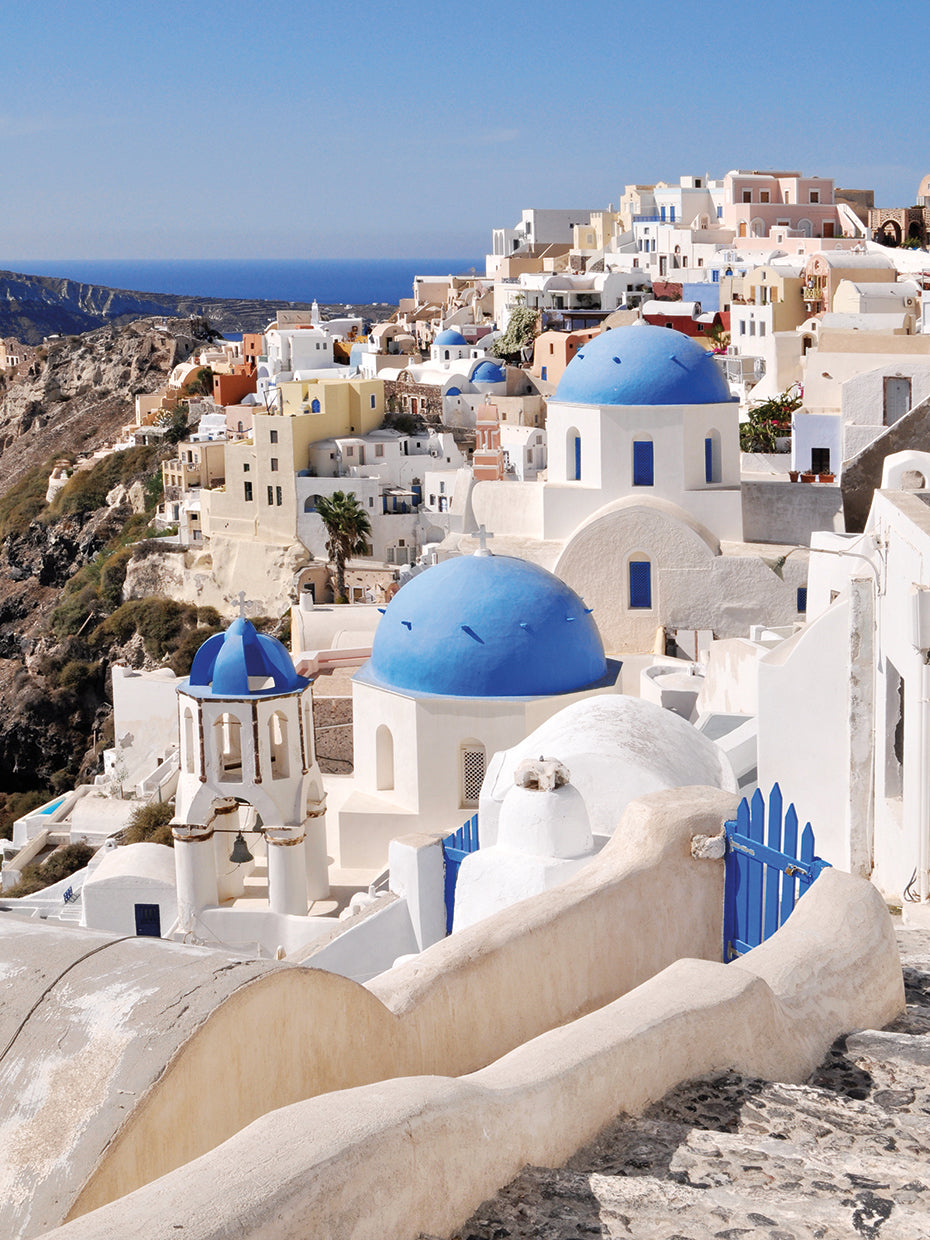 Arte clásico de la lona de las iglesias de Santorini