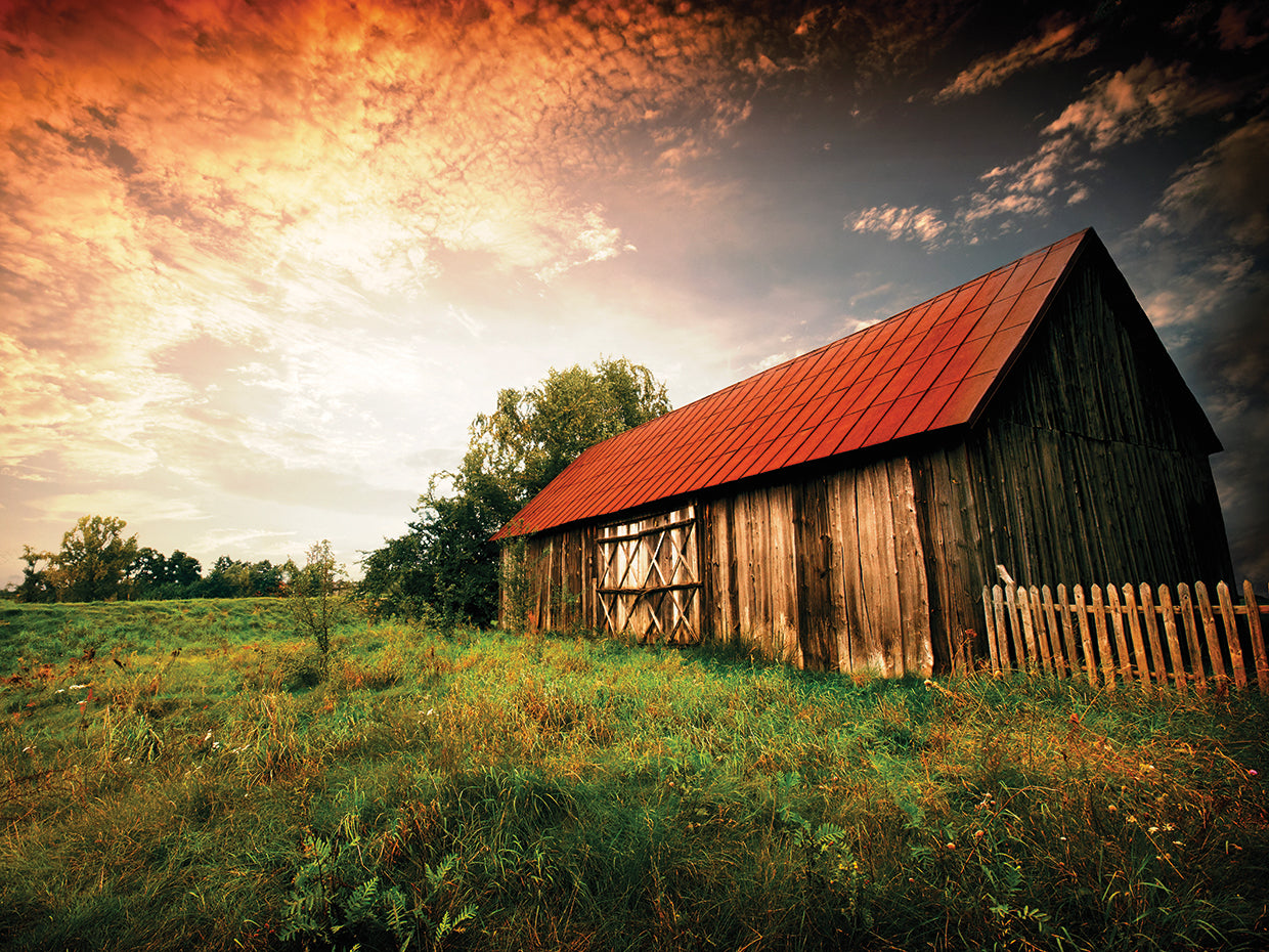 Sunset Red Roof Old World Barn