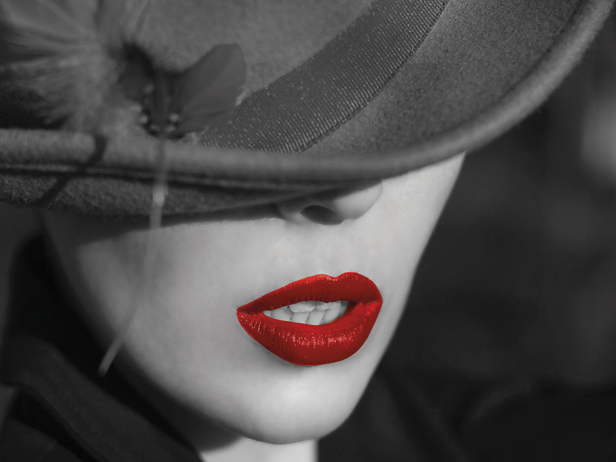 Feathered Hat with Red Lips