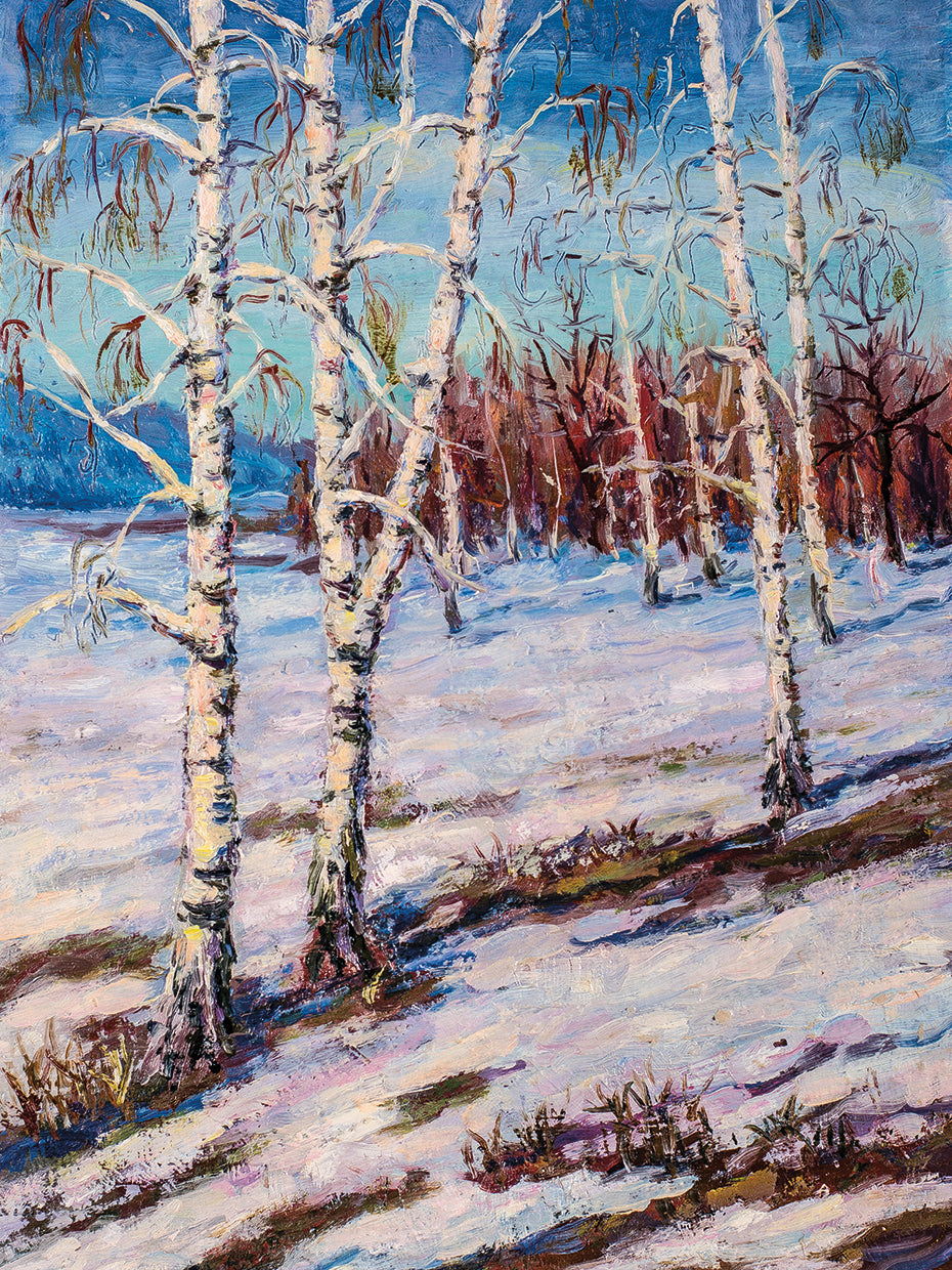 Arte de lienzo de pendiente de nieve de abedul plateado