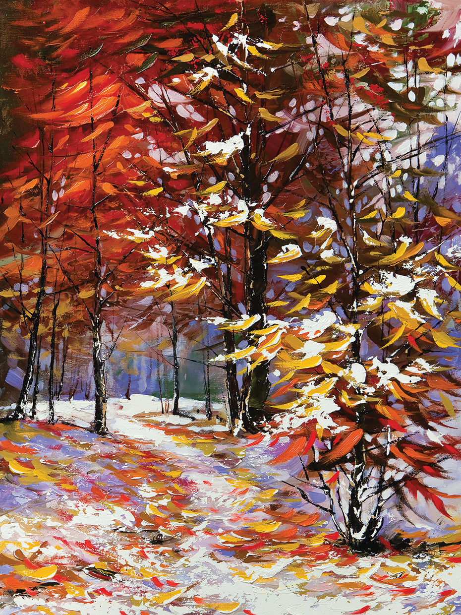 Arte de lienzo de otoño de colores escarchados
