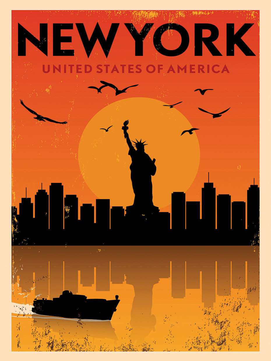 Arte de la lona de la puesta del sol de la libertad de la ciudad de Nueva York
