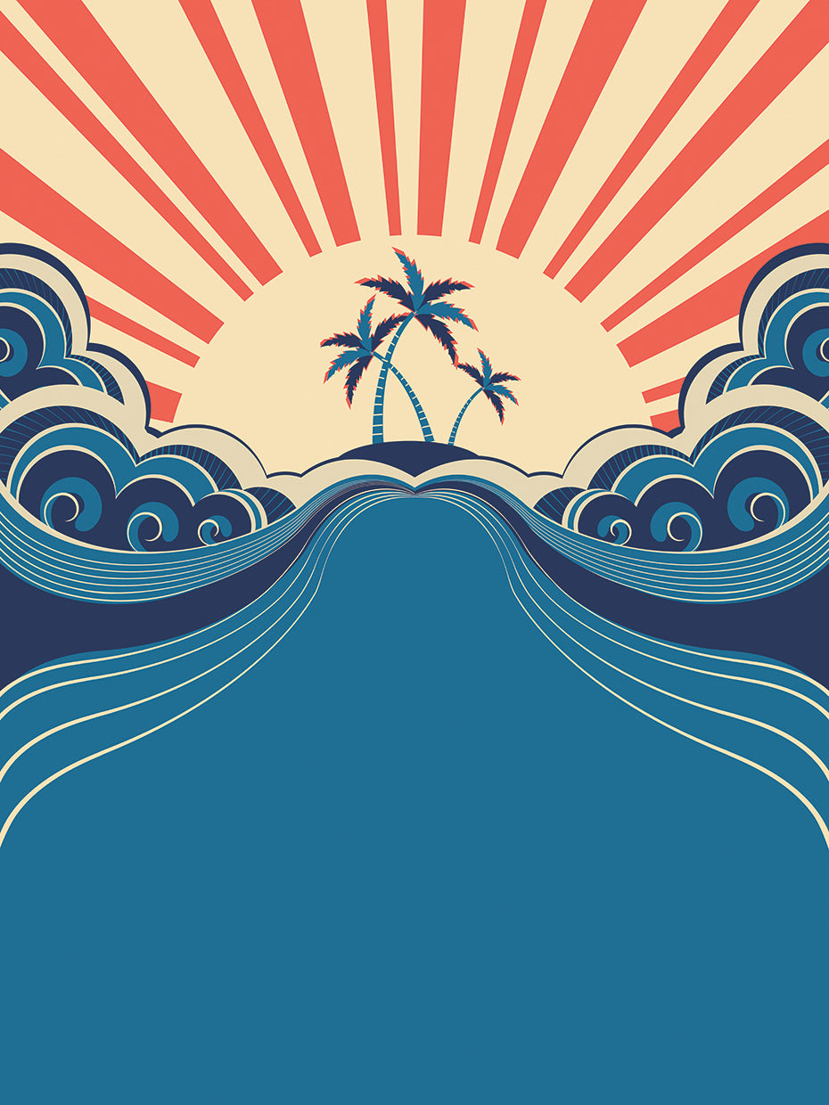 Arte tropical retro de la lona de las palmas del rayo del sol