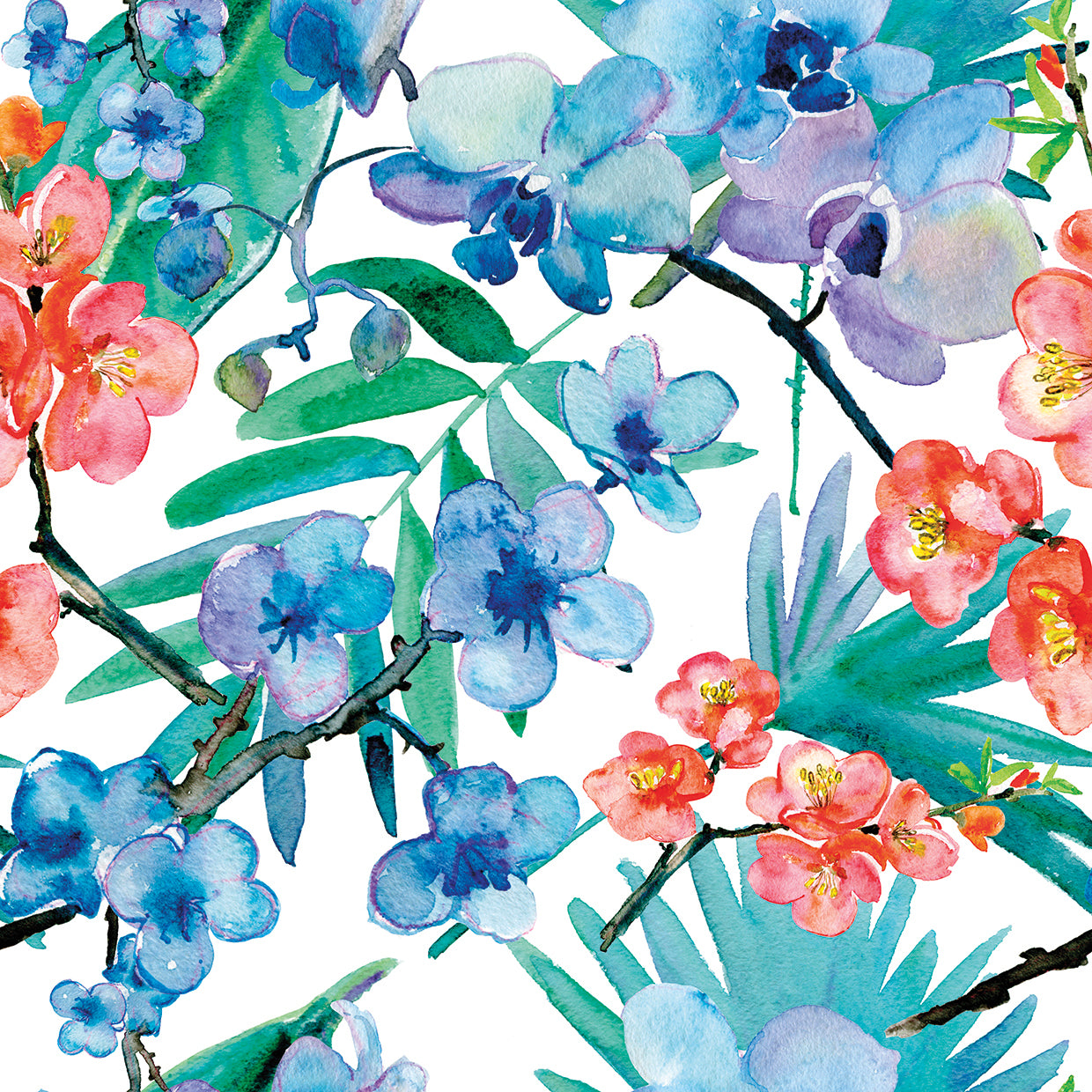 Arte de la lona de flores azules de Bora Bora