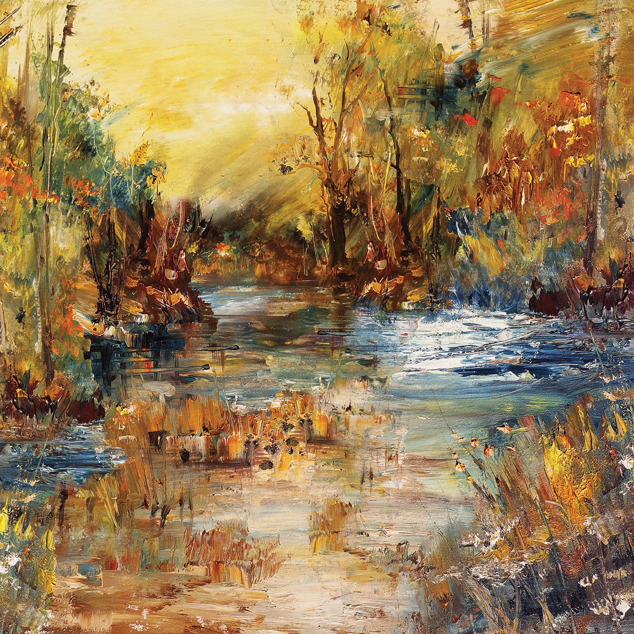 Arte de la lona de las expresiones del río del bosque