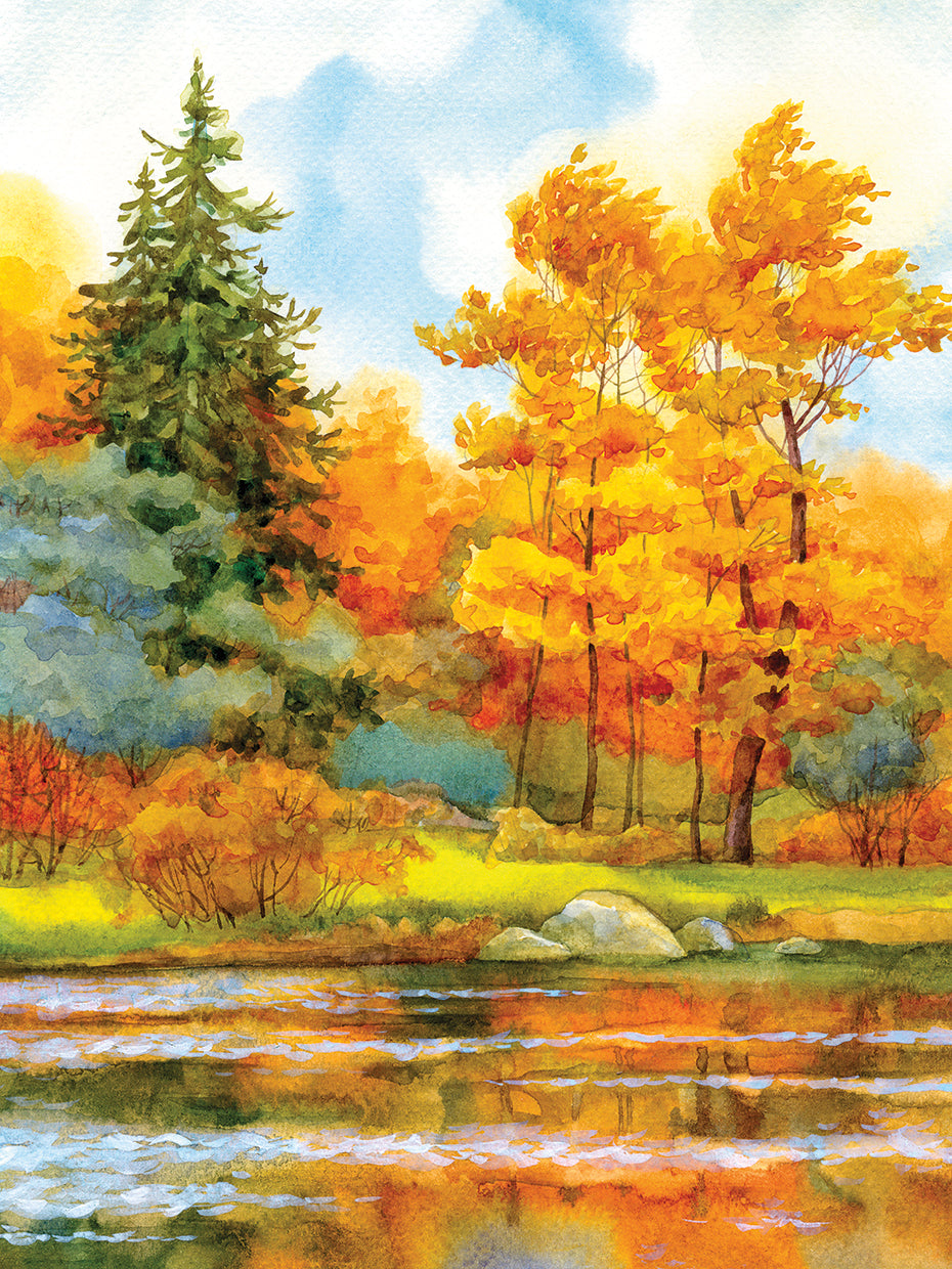 Increíble arte de lienzo de lago de bosque de otoño