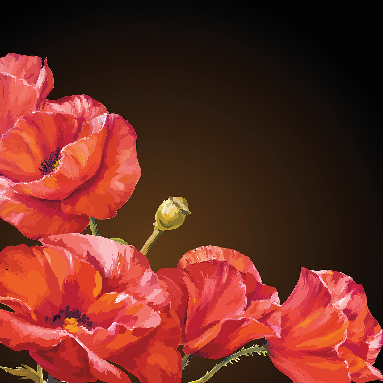 Amapolas rosas sobre lienzo de bronce