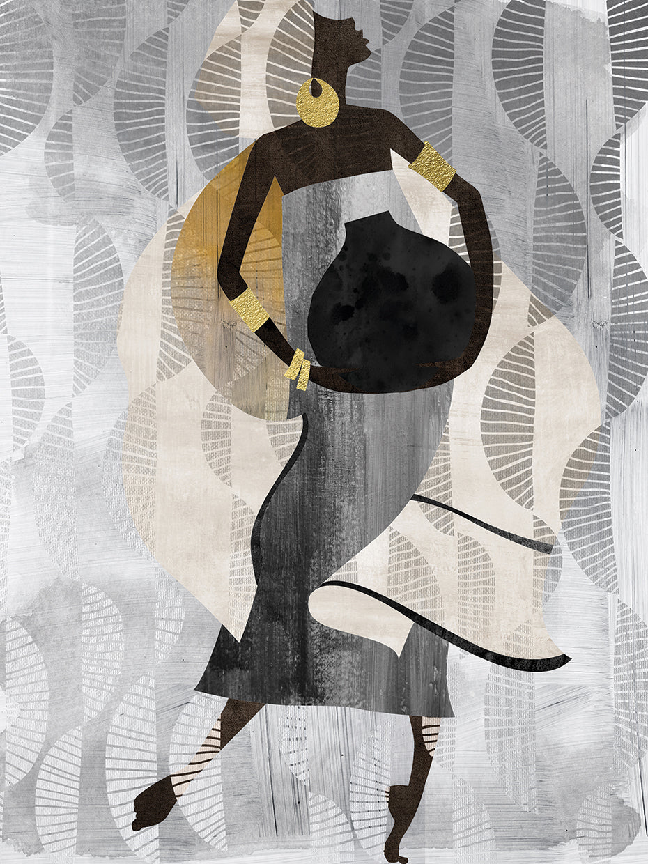 Neutral Dancing Woman 2 by Nikki Chu is a chic tribal inspired female figure painting printed on canvas or framed canvas