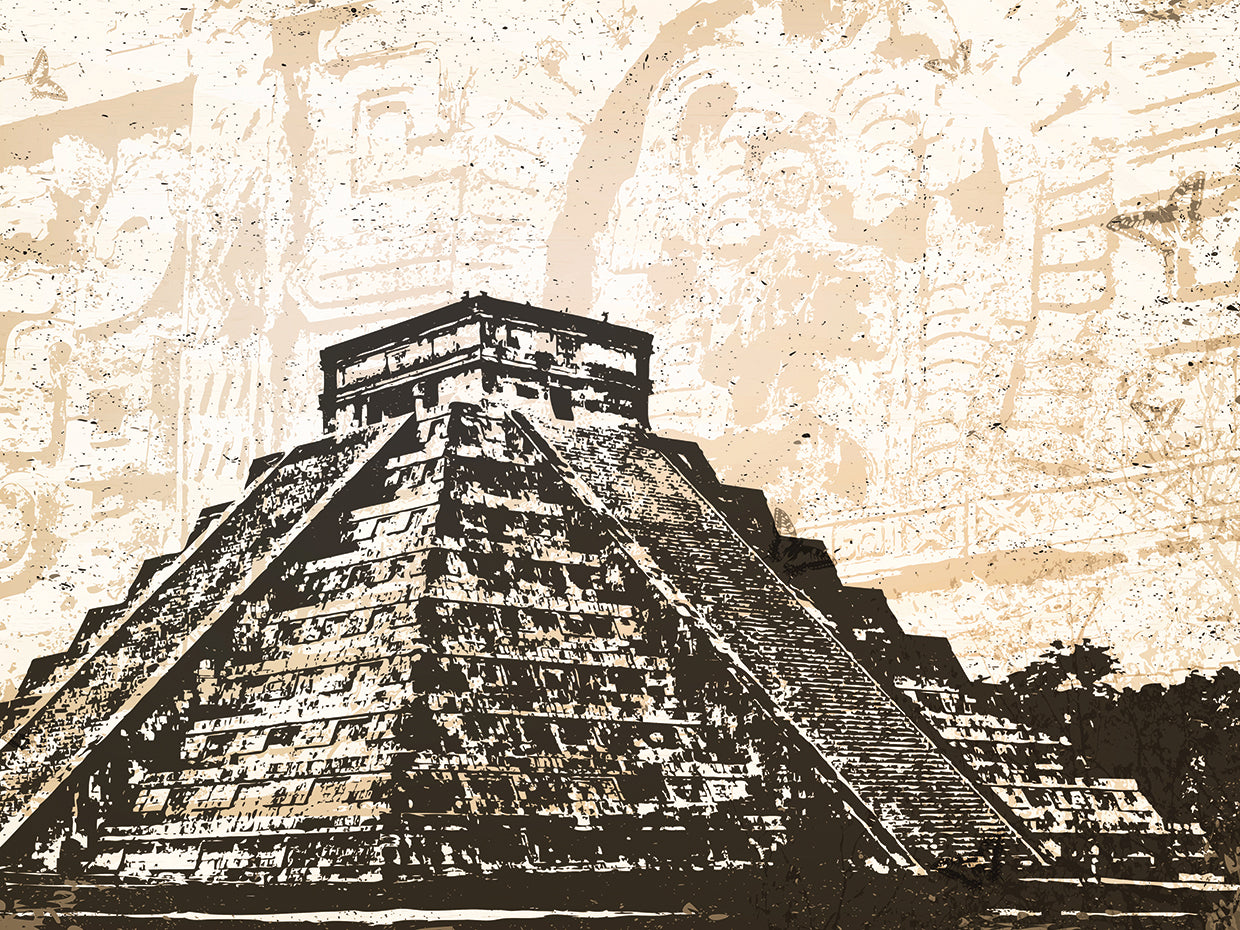 Arte de la lona de la pirámide maya del vintage