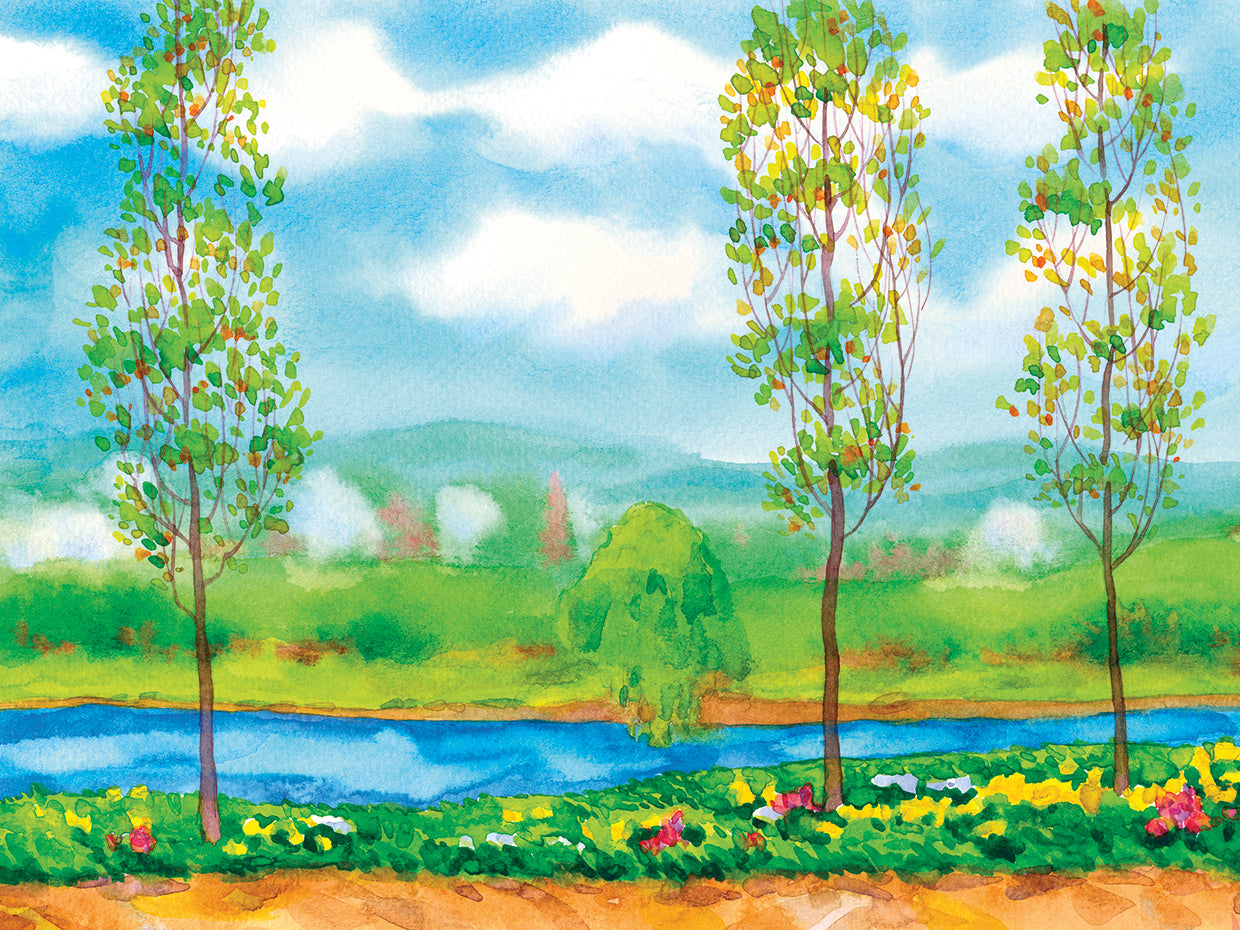 Arte de la lona del río del álamo de la primavera
