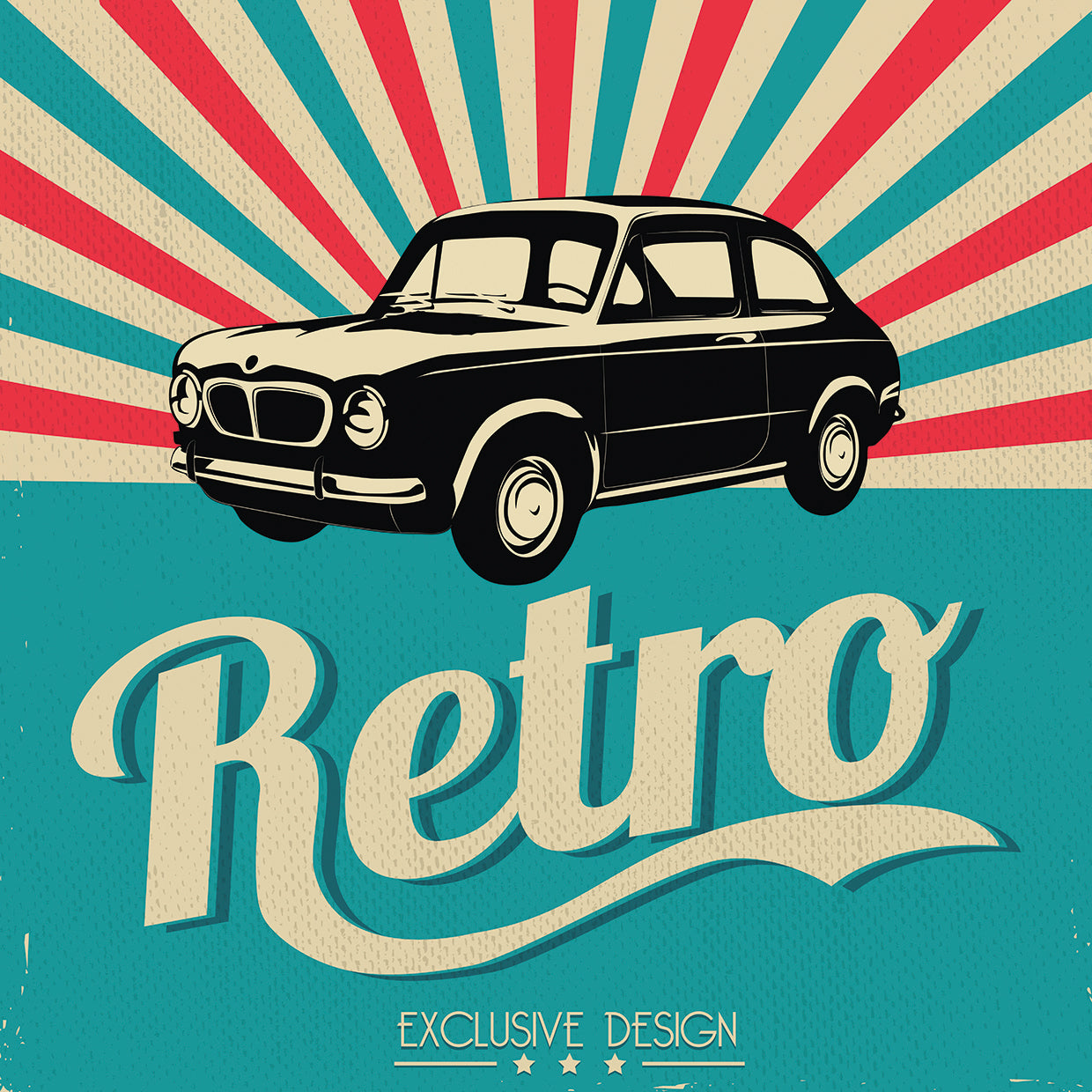 Arte de la lona del sedán del vintage Sunburst